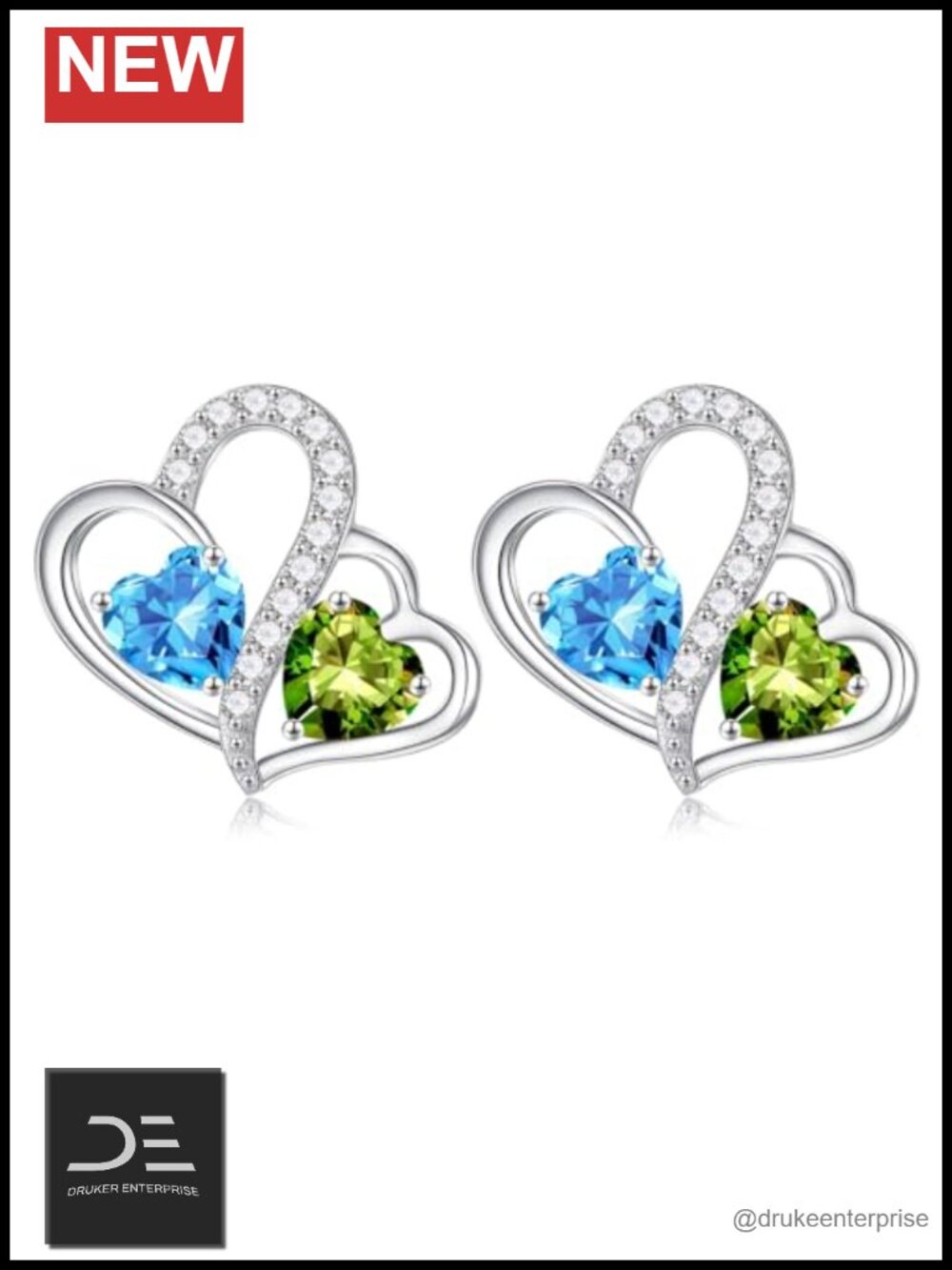 925 Sterling Silver Double Birthstone Heart Stud Earrings for Women, Cubic